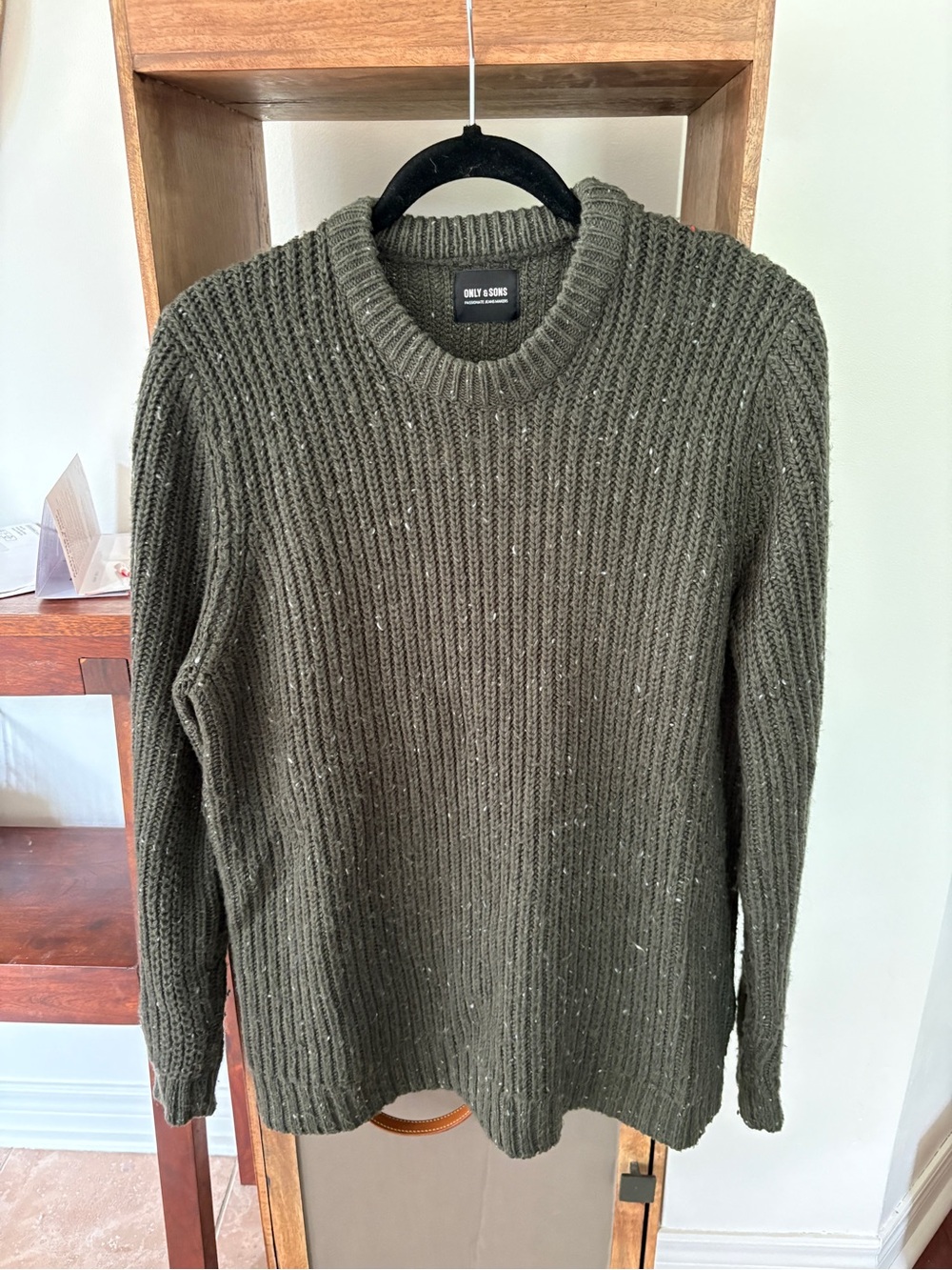 ONLY & SONS Olive Ribbed Crewneck Sweater